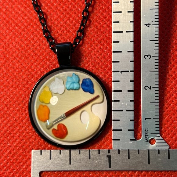 Artist's Paint Palette Black Tone Round Pendant Necklace - Picture 4 of 6